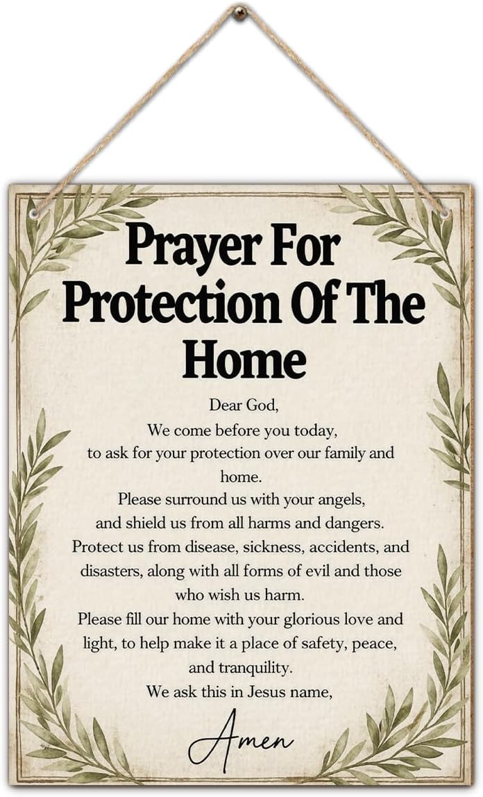 Christian Home Sign, Religious Prayer for Protection of the Home Wall Hanging Sign for Prayer Room Church Bedroom Living Room