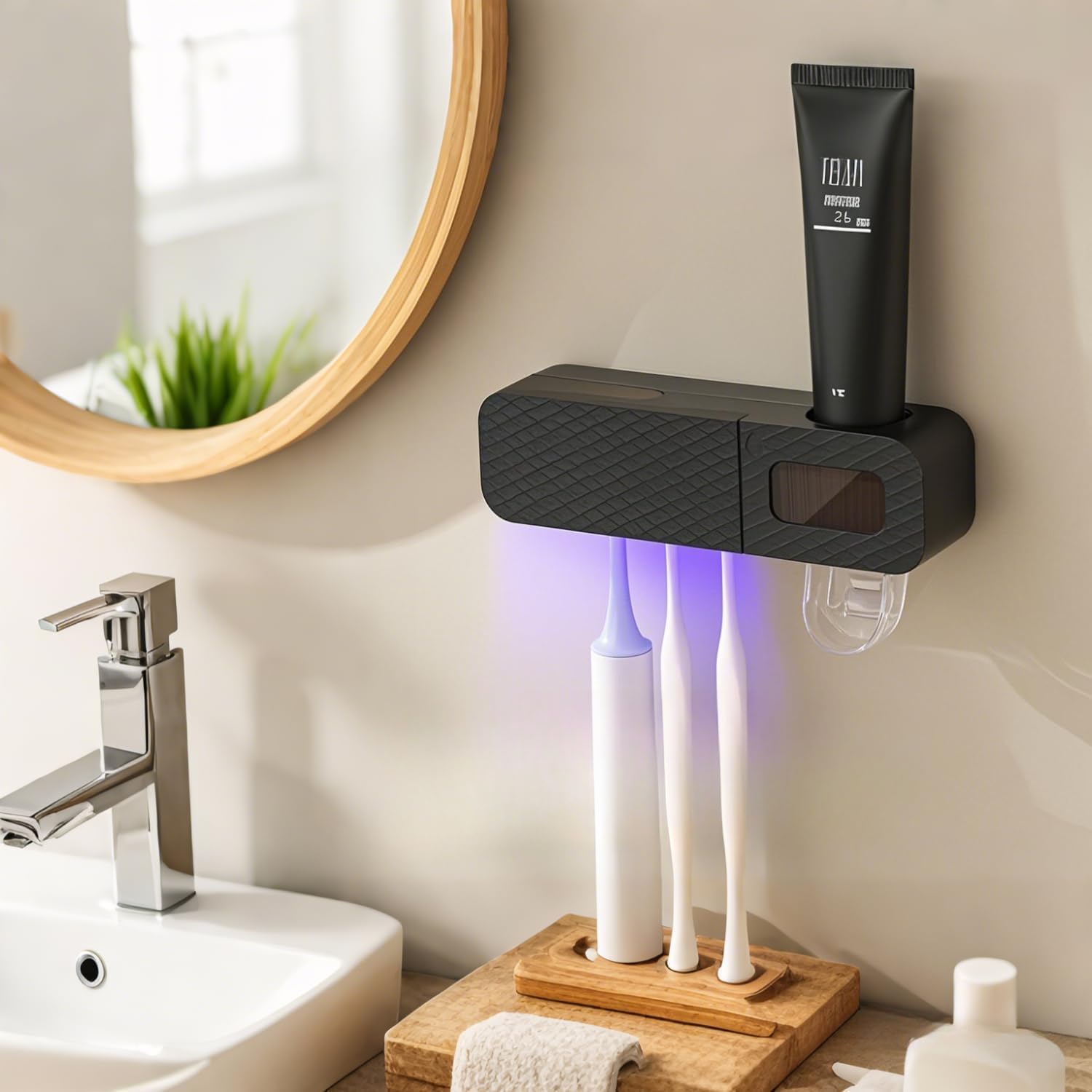Smart Toothbrush Holder, Wall Mounted Toothbrush Holder with Toothpaste ...
