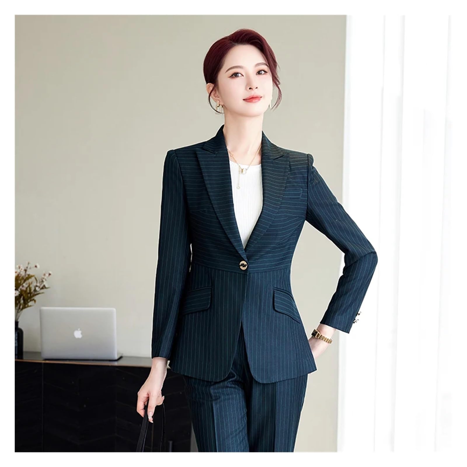 Elegantes Trajes Formales de Oficina a Rayas for Mujer, Trabajo, Blazer y Pantalones para Negocios, Trabajo, Oficina, Formal