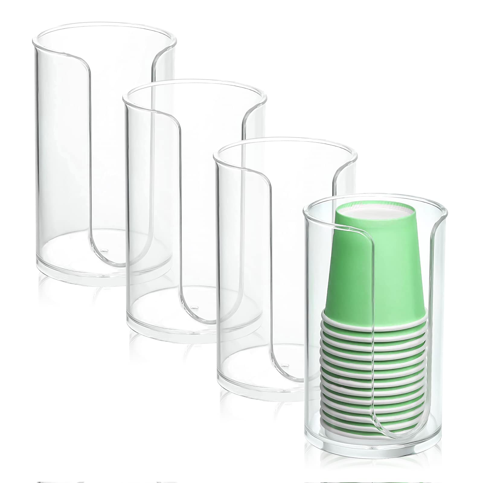 4 Pack Bathroom Cup Dispenser, 3 Oz Paper Cup Dispenser, Cup Holder, Mouthwash Cup Dispenser Organizer Storage for Countertop Vanity Party Kitchen (Transparent)