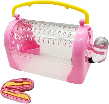kathson Hamster Cage Travel Carrier Portable Cage with Water Bottle Outgoing Cage and Adjustable Strap Pet Cage for Small Pet Hedgehog Sugar Glider Squirrel MicePink
