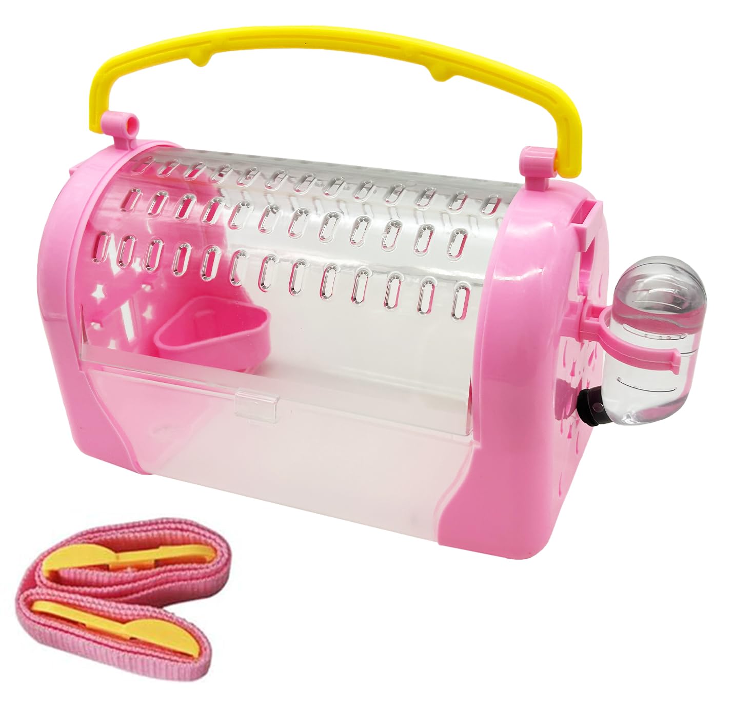 kathson Hamster Cage Travel Carrier Portable Cage with Water Bottle Outgoing Cage and Adjustable Strap Pet Cage for Small Pet