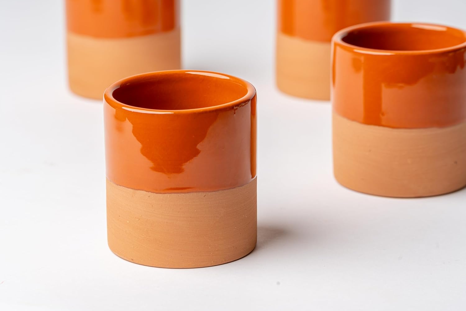 Verve CULTURE Rust Moroccan Terracotta Cups Set of 4- Handcrafted Clay Tea Glasses for Mint Tea, Coffee or Wine- Artisan Made- Eco-Friendly Ceramic Drinkware- Made in Morocco