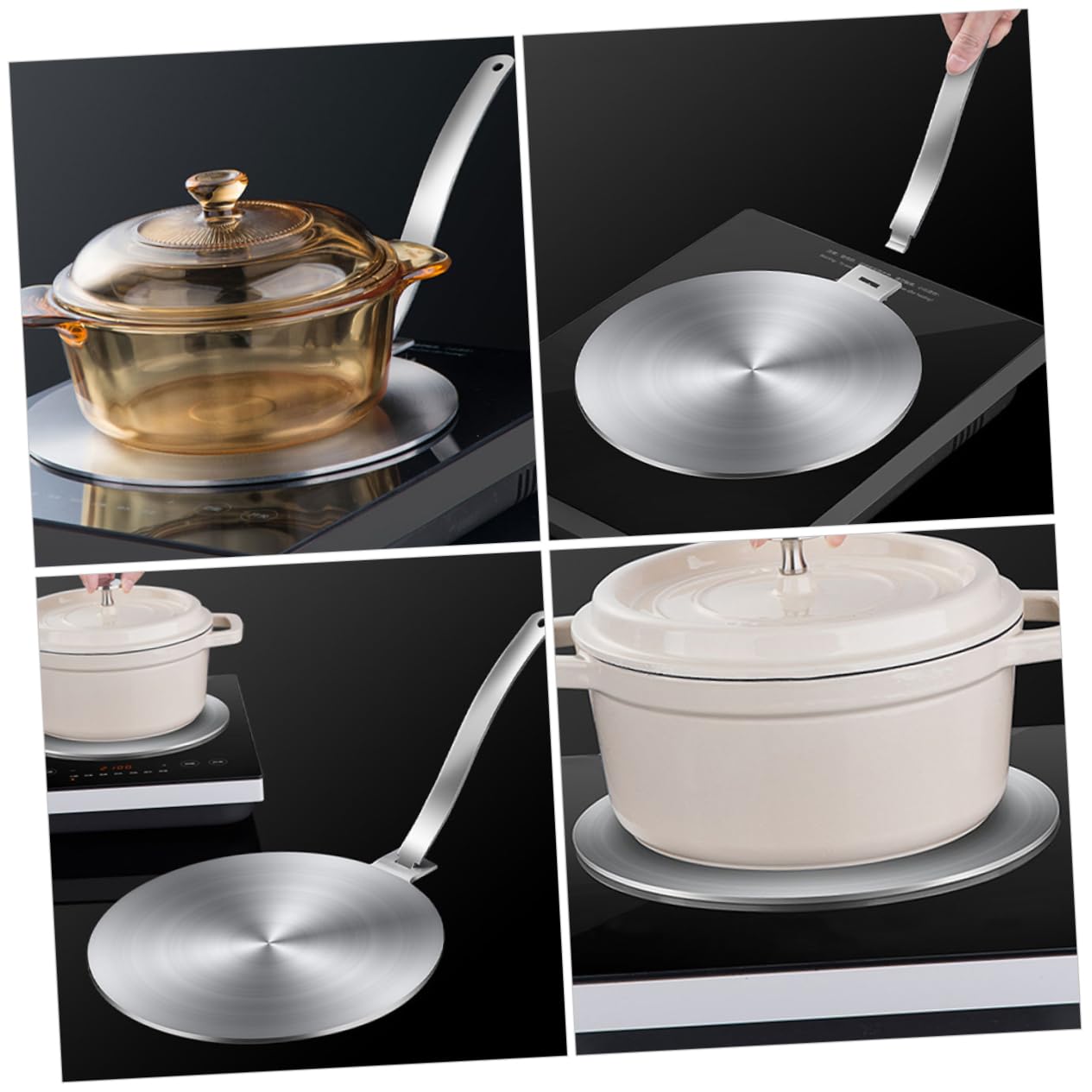 Zerodeko Difusor de Calor Placa Adaptadora de Acero Inoxidable para Cocina de Inducción Mango Desmontable, Protege Sartenes y Mejora la Cocción