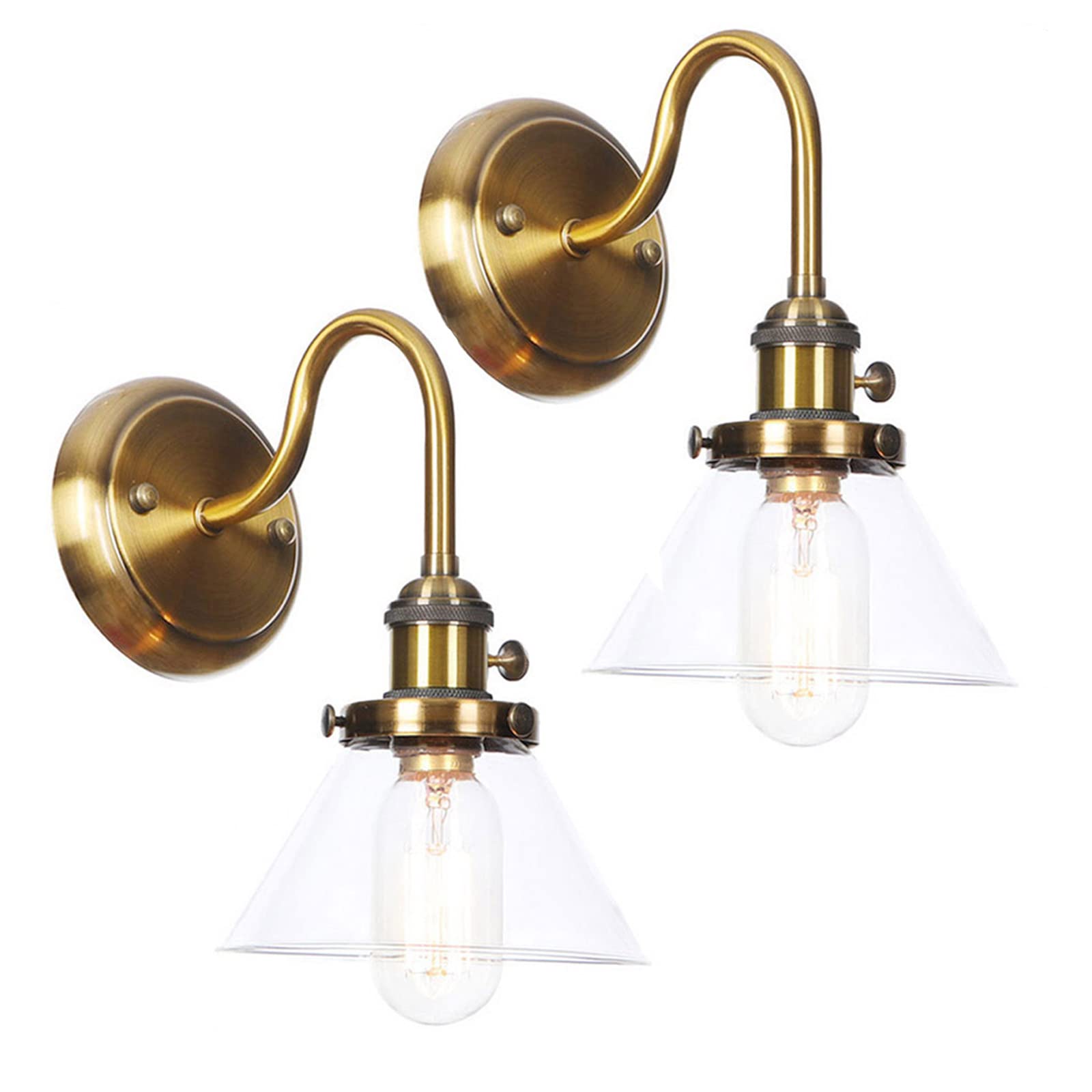 2 Pack Wall Lights, Vintage Wall Light Fittings Wall Sconce Lamp, with Clear Glass Lampshade, Metal Wall Sconce E27 Base for Loft Bar, Kitchen, Living Room,D