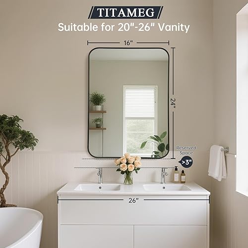 Miniatura 2 de TITAMEG Espejo de baño de 22 x 30 pulgadas, espejo rectangular dorado con esquina redonda, espejo rectangular con marco de metal para baño, sala de