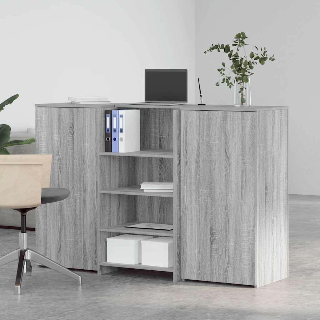 Empfangstheke Grau Sonoma Holzwerkstoff 155x50x103,5 cm mit Stauraum, Beistellschrank und Ablagefach ideal als Bürotisch, Sekretär, Gaming Arbeitsplatz oder Homeoffice Lösung