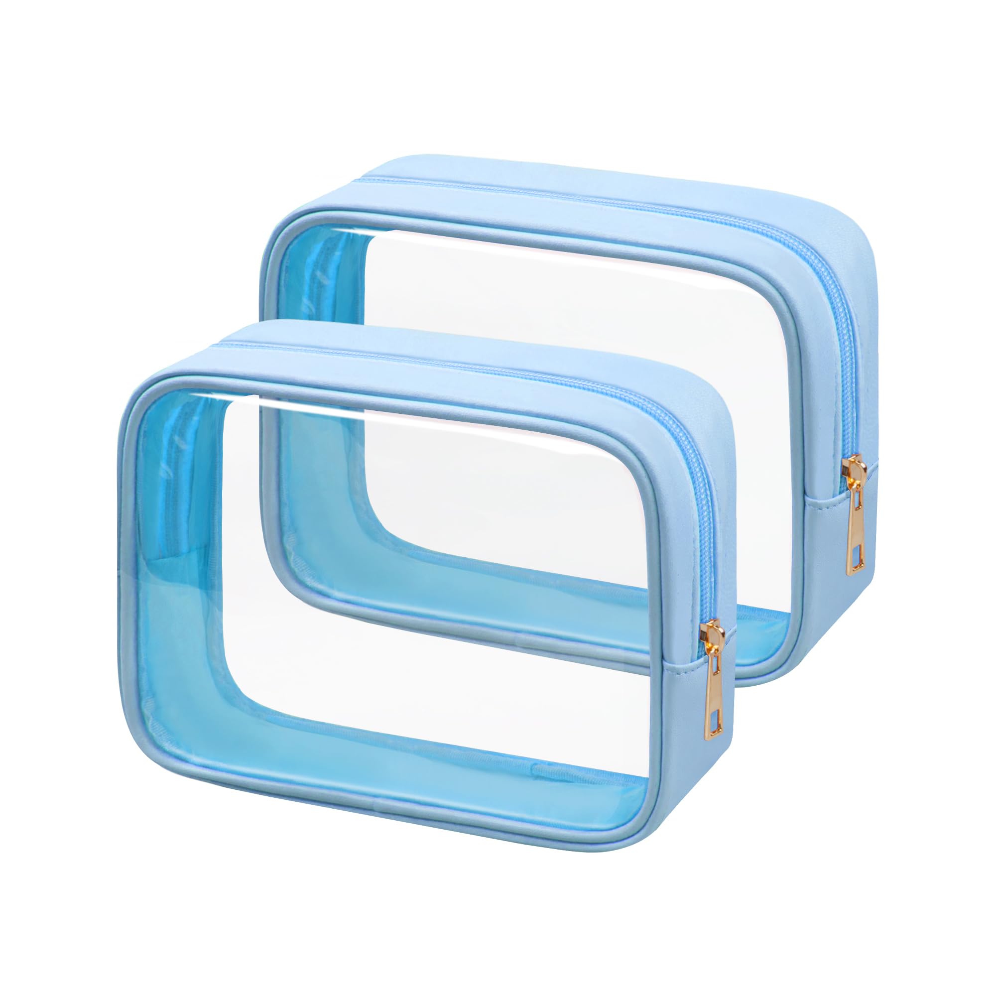 TSA - Neceser transparente para maquillaje y artículos esenciales de viaje, para hombres y mujeres, 2 unidades, Azul