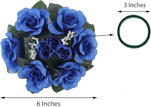 Miniatura 3 de Efavormart - Juego de 4 anillos de vela de seda artificial con diseño floral, para fiestas, eventos, bodas, centros de mesa, color azul rey