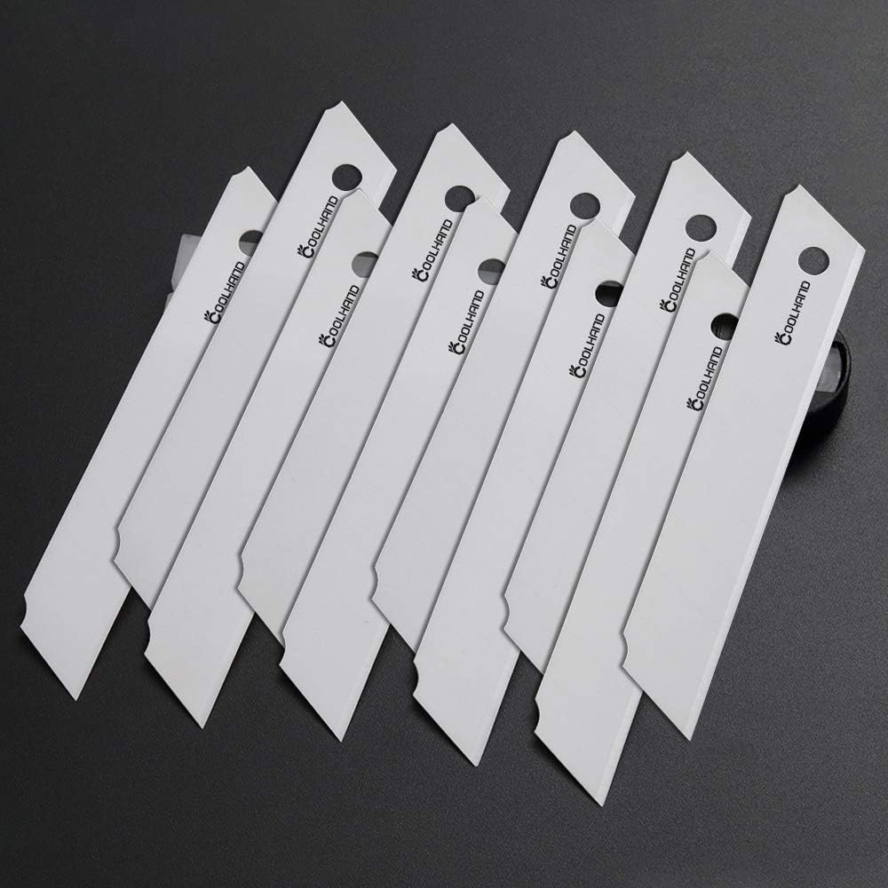 Cool Hand Snap Off Utility Knife Blades 18mm 10-Pack，Quality Zirconia Ceramic, Sharper, Replacement Blades for Box Cutter/Utility Knife, 3.94'' x 0.71'' x 0.025''