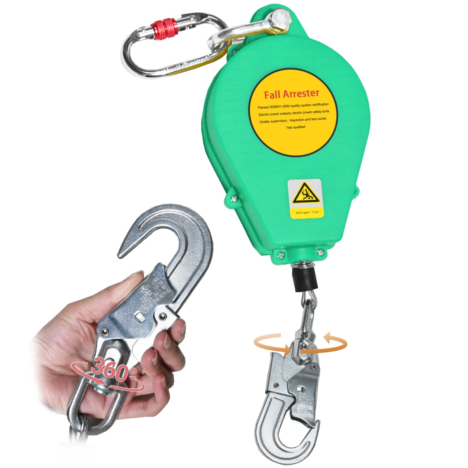 Arnes Linea de Vida Retractil Tejado, Dispositivo Anticaida Retractil Homologado 10m/15m/20m, 150 kg Arnes Seguridad Anticaidas Retractil Trabajo Altura y Tejado(Verde, 20m)