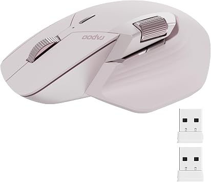 Rapoo MT760 Multi-Device Wireless Mouse, Bluetooth 5.0 and 2.4GHz Multi-Mode Connection, Up to 4 Devices, 11 Programmable Buttons, 4K DPI, Ergonomic Design, 90 Days Battery Life, PC, Pink