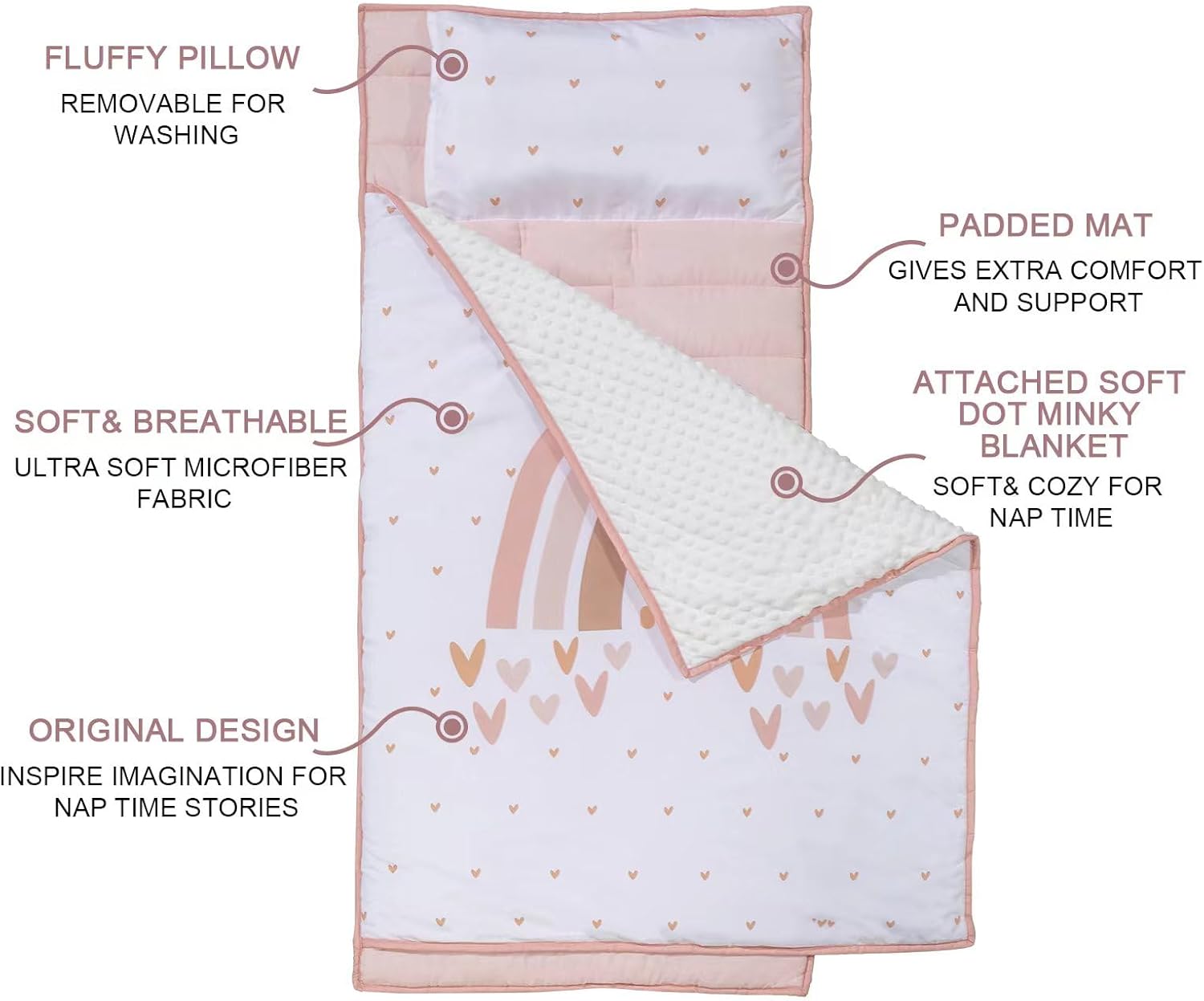 Extra Large Toddler Nap mat by Cokouchyi, Toddler Sleeping Bag with Removable Pillow, Measures 53 x 21 x 1.5 Inches, Sleeping Mat, Ideal for Daycare and Preschool Kindergarten