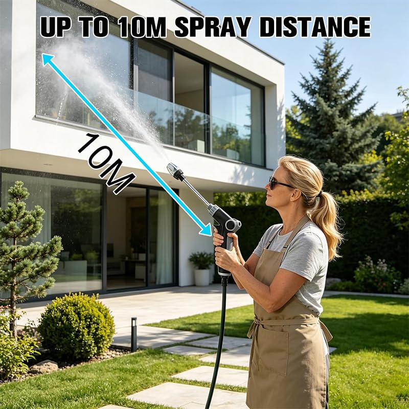 Pistolet à Eau Haute Pression Power Jet, Pistolet Haute Pression, Portée de Pulvérisation 10-15 m, Jet D'eau et Mode de Pulvérisation Réglables pour Lavage de Voiture, Jardin et Terrasse
