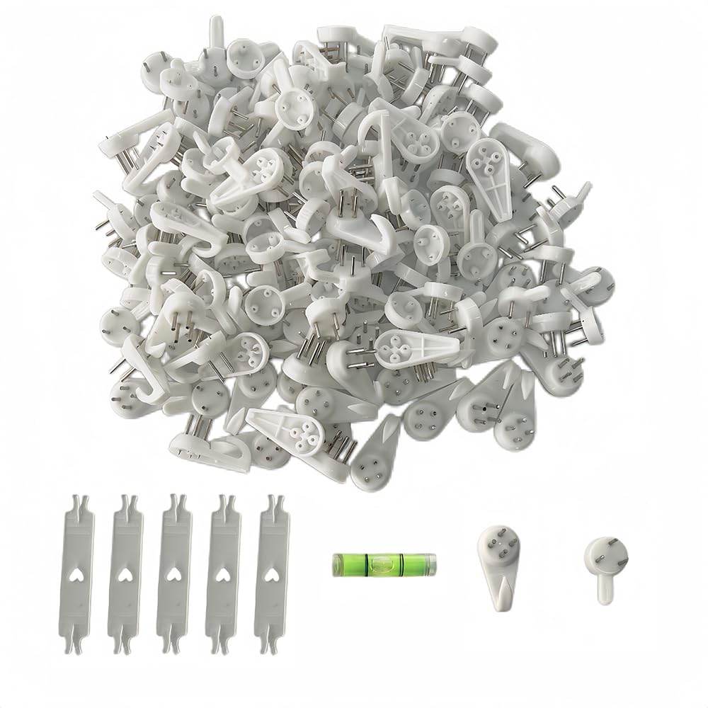 WYAN Kit de Colgar Cuadros, 2 Tamaños Colgar Sin Agujeros, 150 Piezas Ganchos para Colgar Cuadros, para Colgar Marcos Cuadros Decoraciones Pared, para Paredes Duras Yeso, Fotos Boda, Cuadros (Blanco)