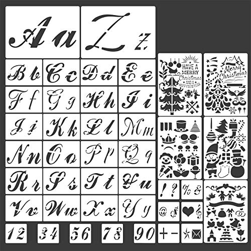 JARLINK 45 PCS Journal Planner Stencil Kit, 5 Christmas Stencils 26 Alphabet Stencils 10 Numbers and 18 Symbols Reusable Stencils for Notebook Diary DIY Drawing Templates