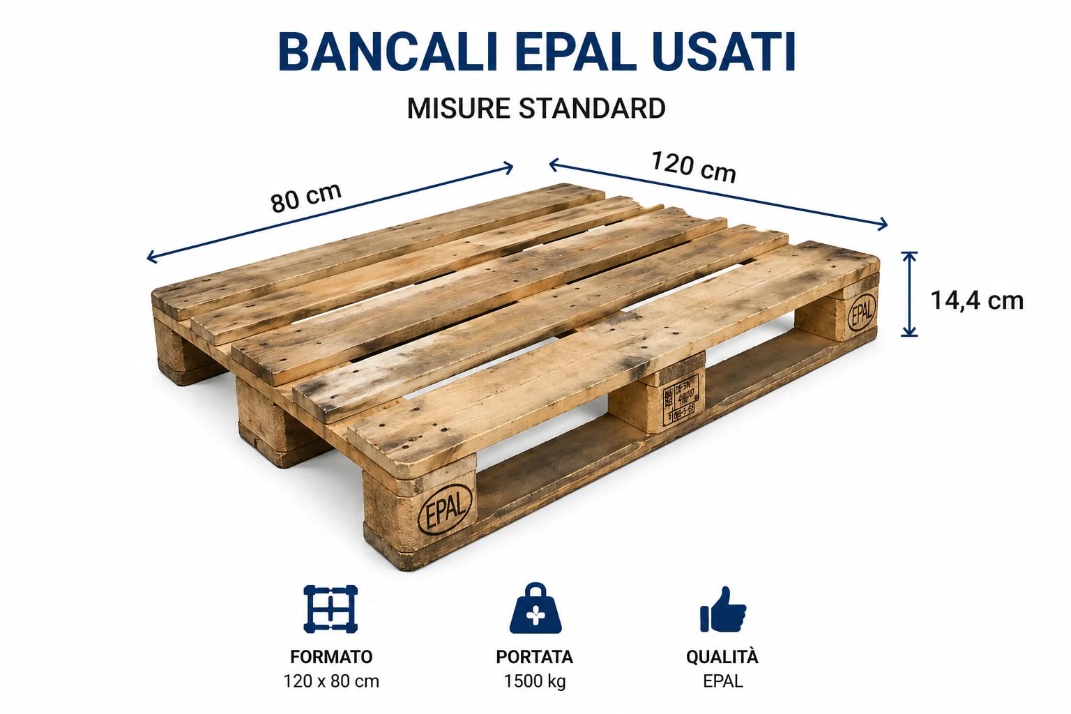 Pallet Bancale EPAL 80x120 cm Usato Legno Europeo Certificato - Bancale Standard per Magazzino, Logistica, Spedizioni E-commerce