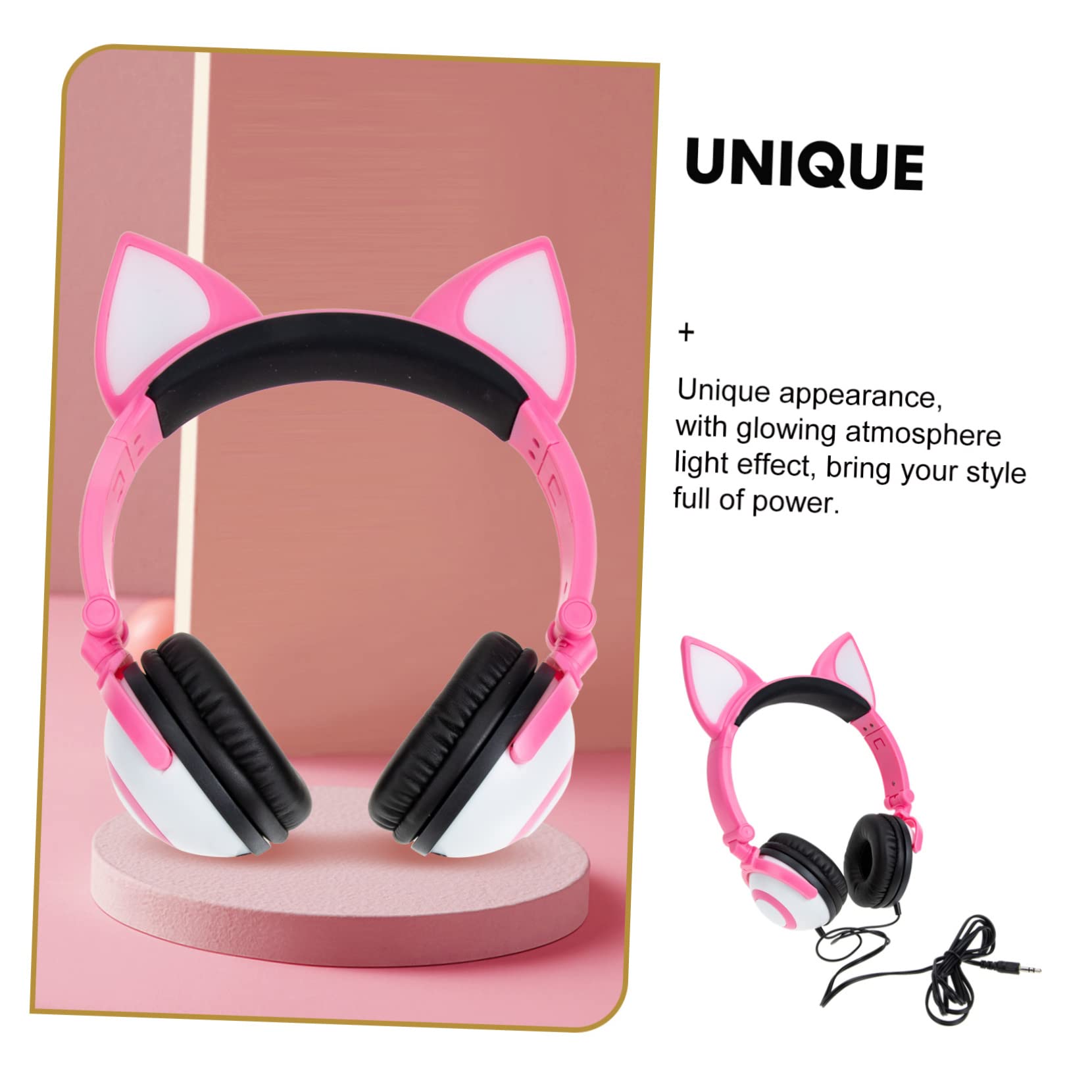 Artibetter Cuffie per Bambini Orecchie da Gatto Rosa Pvc 3, 5 Mm | 180mah, Diametro Altoparlante 40mm, Spina Dritta, Controllo Luce a Pulsante