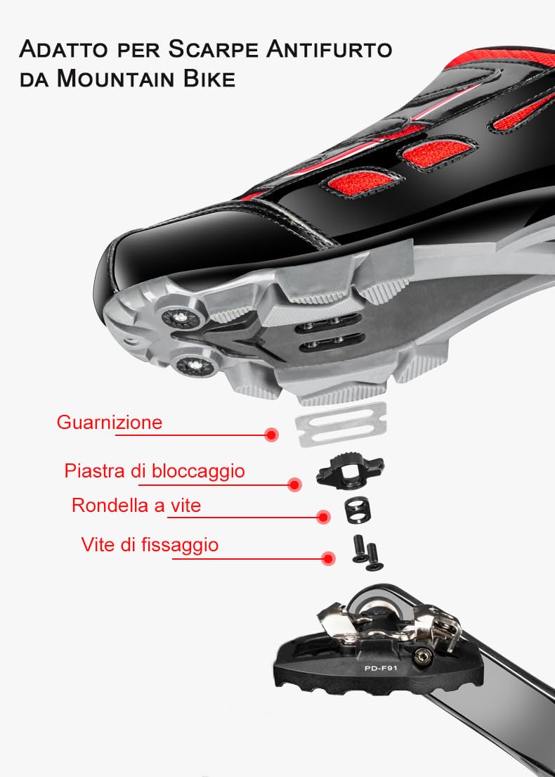 Pedali MTB Clipless Flat Doppia Funzione compatibile con Shimano Bici, con Tacchette Accessori, Pedali per Bicicletta in Fibra di Nylon Leggera per Mountain Corsa Gravel Strada BMX, DU+ Asse 9/16"