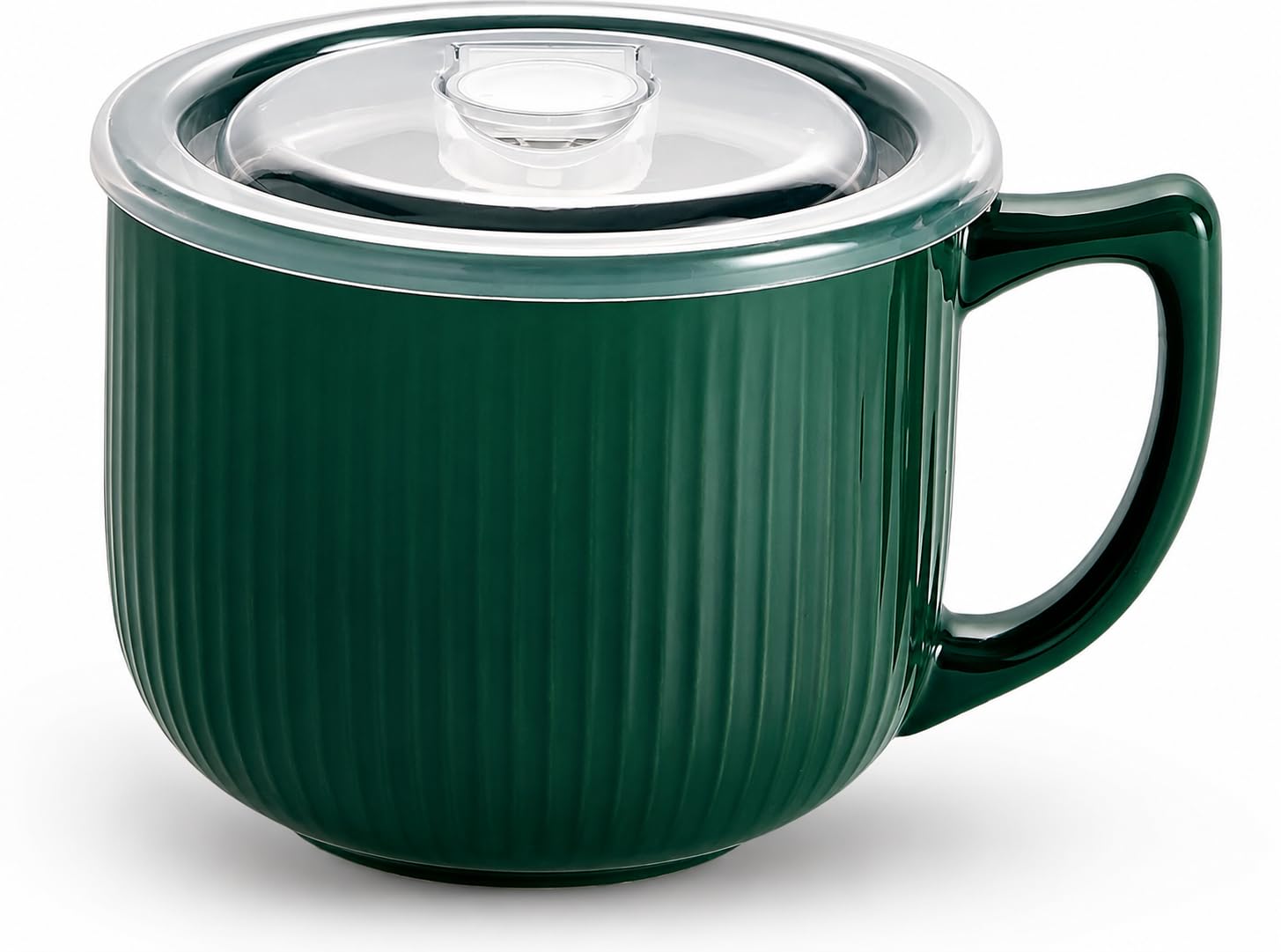 Ceramic Soup Bowl with Handle &amp; Lid, 32oz Microwave Ramen Bowl Forest Green
