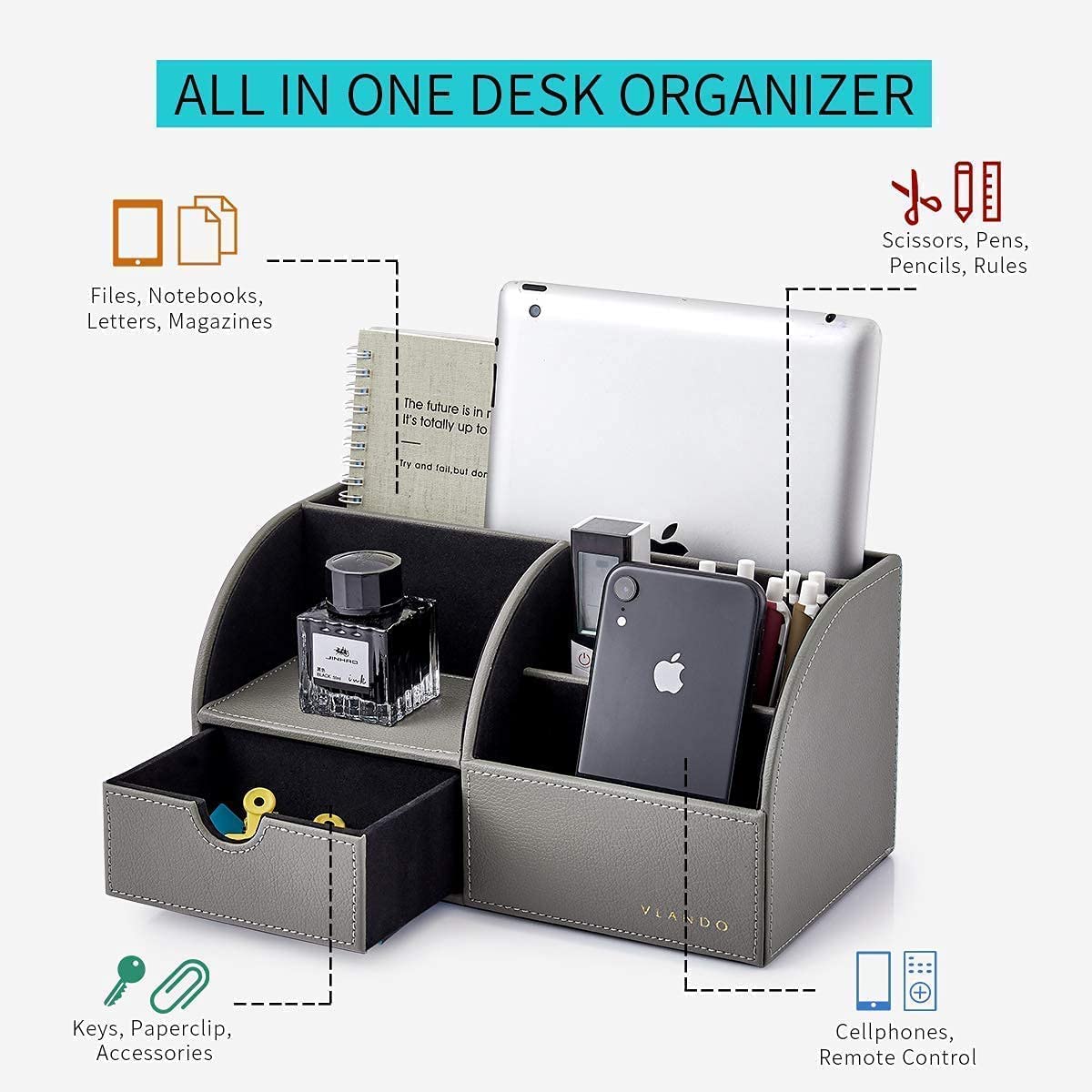 Organizzatori per cassetti per ufficio (set grigio)