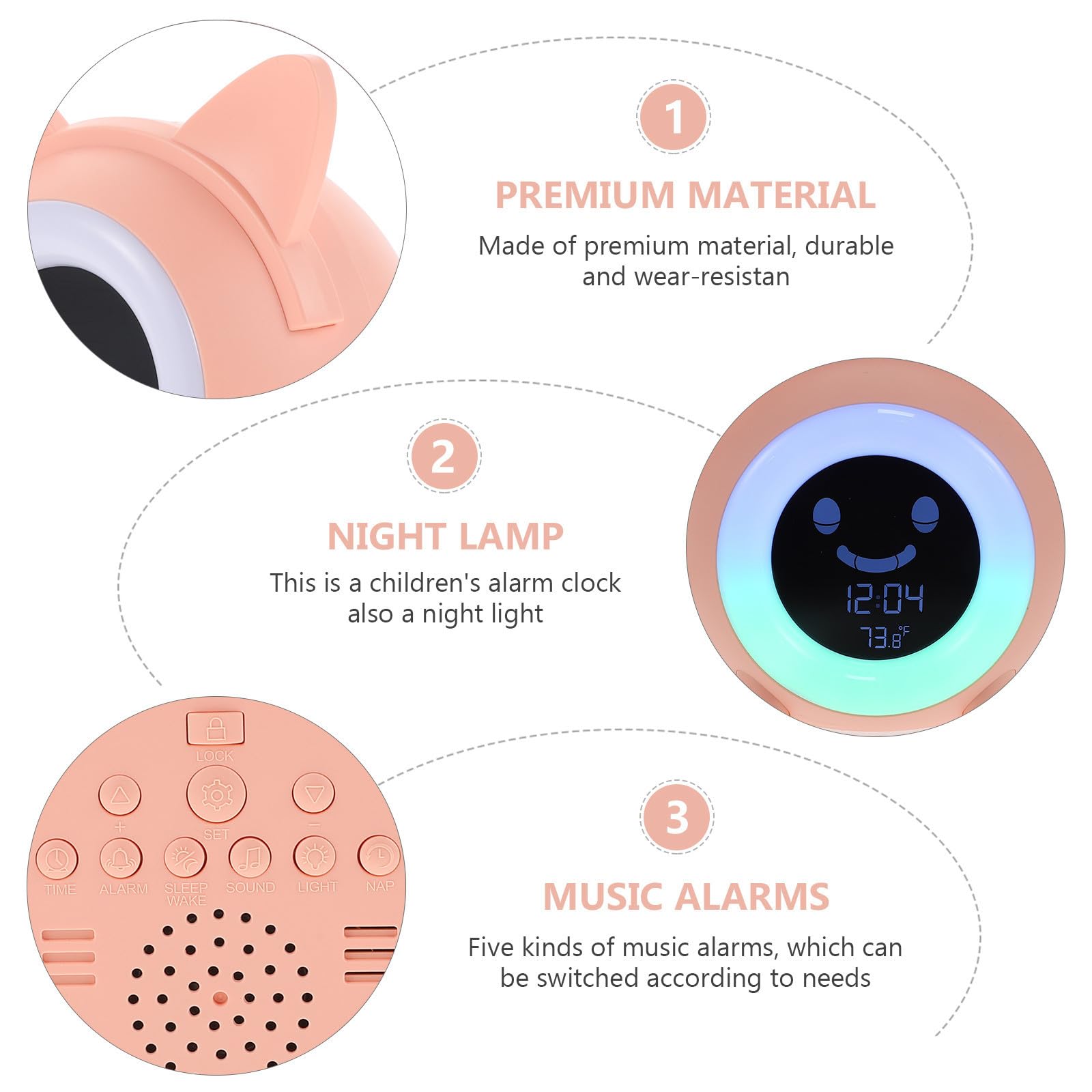 Réveil Numérique Garçon et Filles Veilleuse, Lampe Rose en Plastique