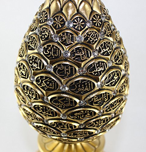 Table Decor Gold Egg Sculpture Figure Arabic 99 Names Of Allah Esma Asma Al Husna (Gold, 7.5In) #TOP2