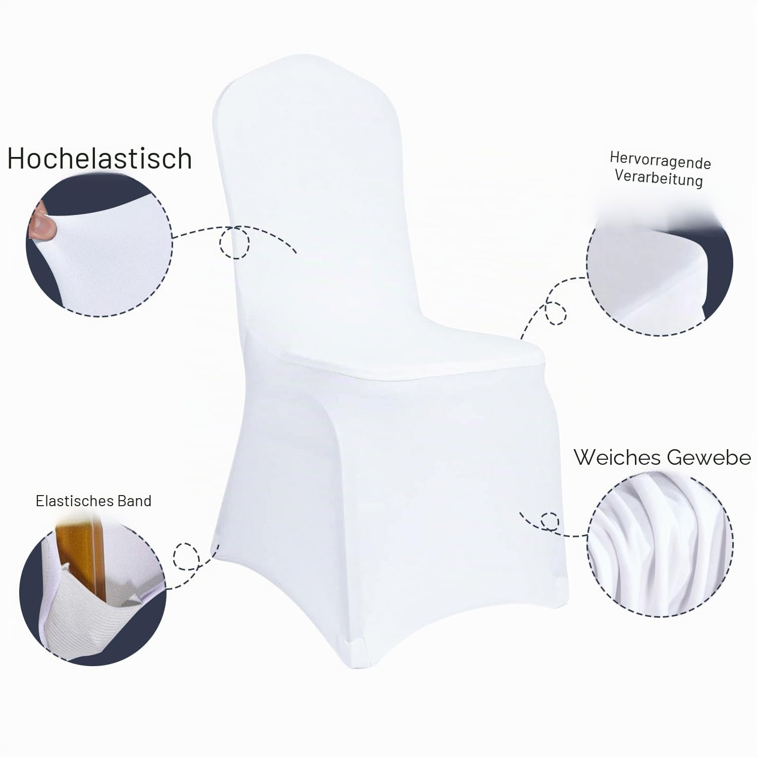 Stuhlhussen Weiß 50 Stück Stuhlüberzug Abnehmbarer Waschbarer Stuhlbezug für Schalenstühle, Stretch Stuhlhussen für Hochzeit, Party, Hotel, Restaurant