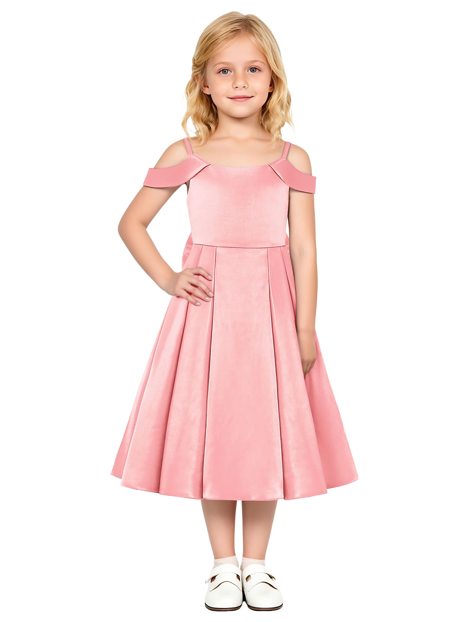 IWEMEK Robe de Soirée Fille en Satin Bustier sans Manches Volants Élégante pour Cérémonie Anniversaire Baptême Princesse