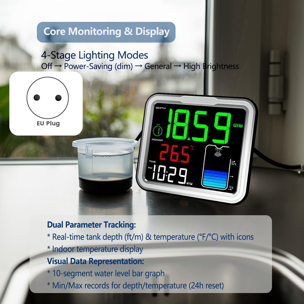 IP68 Wireless Ultraschallpegelanzeige Solar Angetriebene LCD -Anzeige Wassertank Flüssigkeitsmesser Fernüberwachung 150 M EU -Stecker