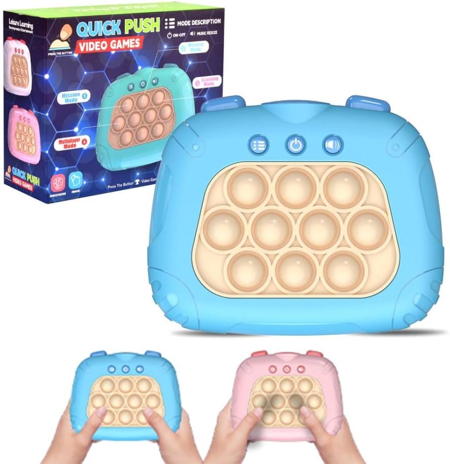 POJZIUY Upgrade Pop Fidget Console Game Pro Toys, Light Bubble Puzzle Toys for Autism Kids Decompression, Ectronic Handheld Push Up Sensory Machine Games (BULE)