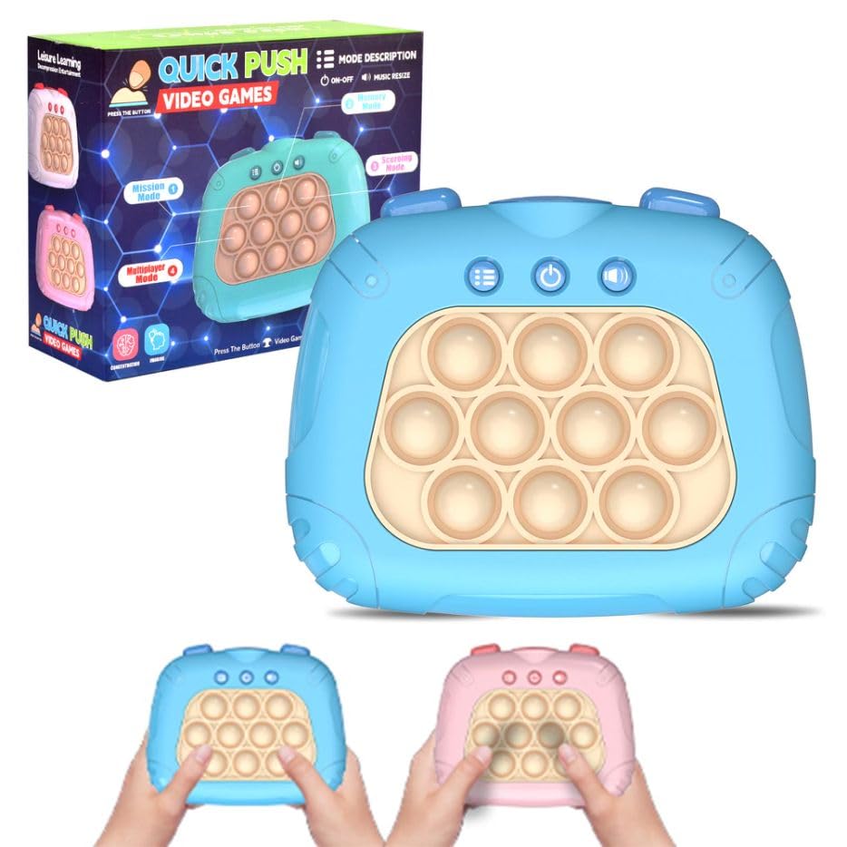 POJZIUY Upgrade Pop Fidget Console Game Pro Toys, Light Bubble Puzzle Toys for Autism Kids Decompression, Ectronic Handheld Push Up Sensory Machine Games (BULE)