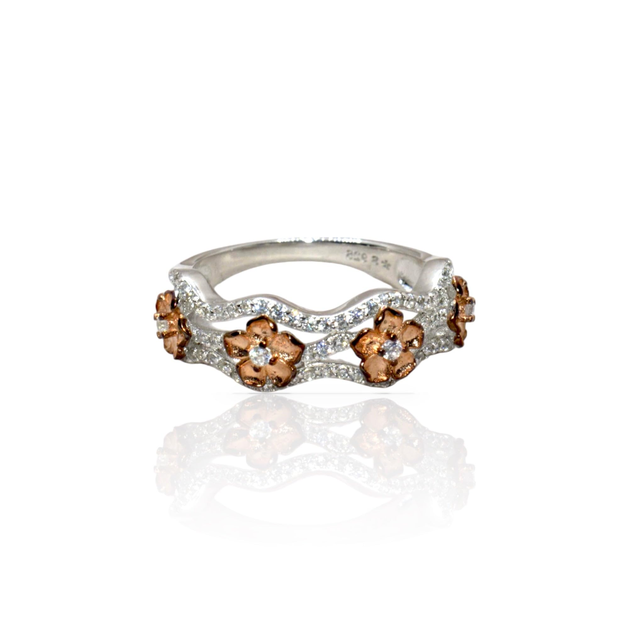 LUXEVOGUEWomen 92.5 Sterling Silver Rose Gold Meadows Ring White Gold 18K Rhodium Plating
