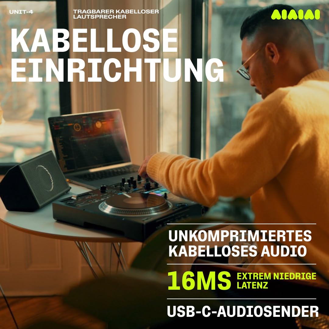 AIAIAI Unit-4 Wireless+ przenośny, bezprzewodowy głośnik z bardzo dużą opóźnieniem, nieskompresowany dźwięk, 20+ godzin odtwarzania, Bluetooth (jednoczęściowy)