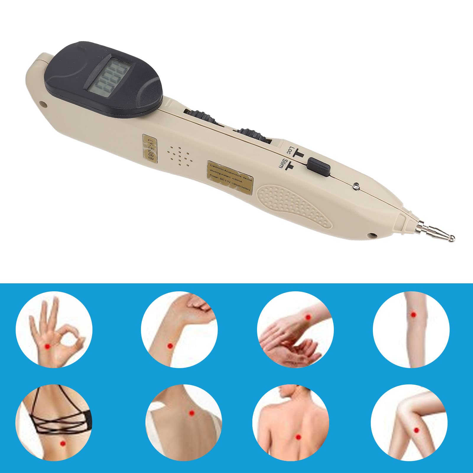 Wiederaufladbarer Akupunkturstift Körper-Meridiane-Massagegerät Akupunktur Messgerät Tragbarer Schock-Impuls-Stift mit Elektroden-Aufkleber Hand-Akupressur-Gerät