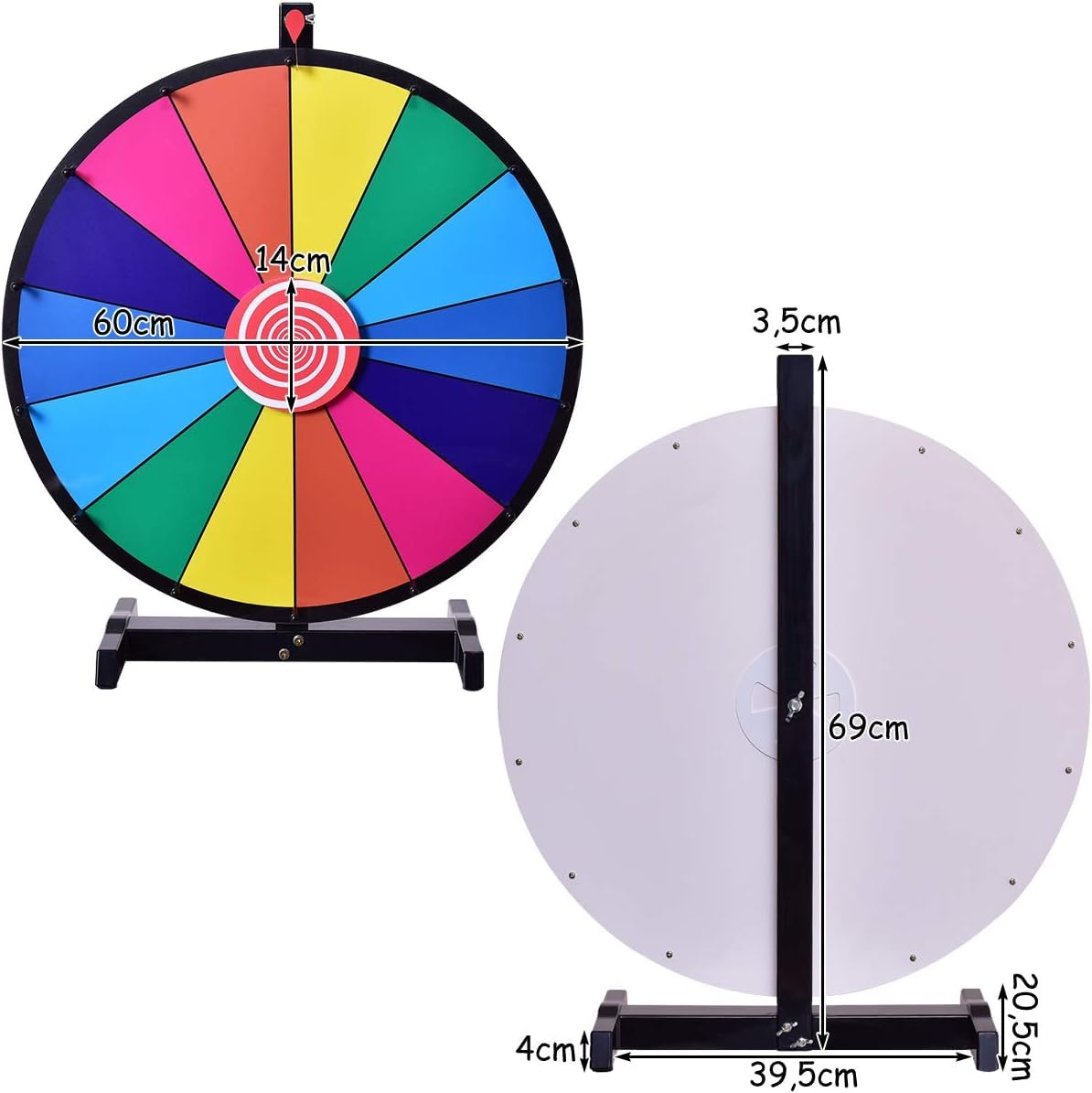 GOPLUS Rueda de la fortuna de 24 pulgadas, rueda de premios para juegos de lotería y juegos de palabras con rotulador y borrador, juego de mesa para carnaval, fiestas y ferias, rueda giratoria reutili