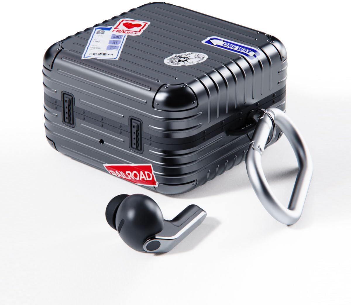 Miak MA28449GB4 Carrying Case for Galaxy Buds 4 / Buds 4 Pro [Suitcase Motif Three-Dimensional Design, Separate Structure, Shockproof, Double Layer Construction, Polycarbonate, Includes Carabiner