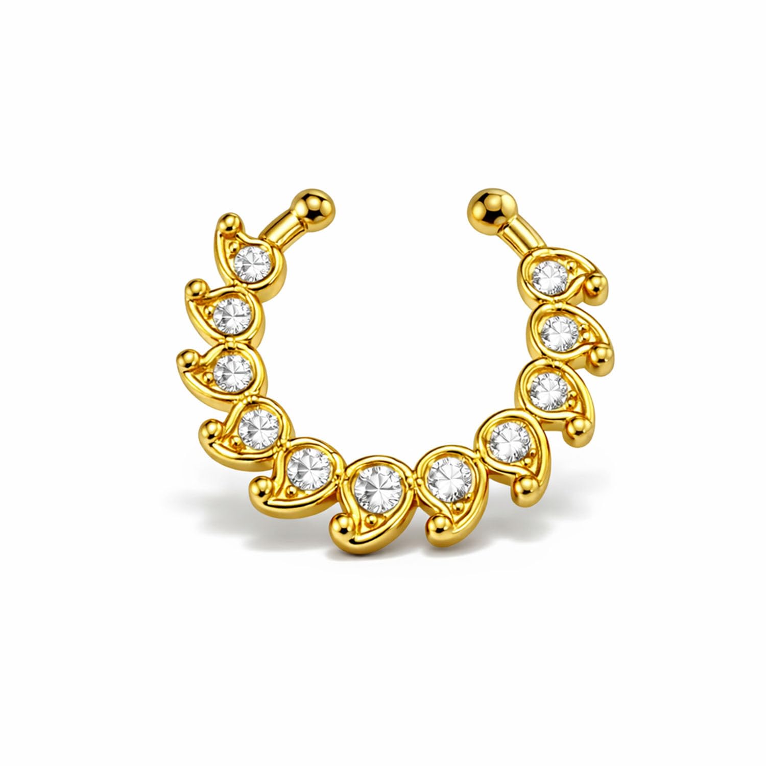 vama FASHIONS 18K Gold Plated Anti Tarnish AD Stone Septum Nose Ring Horsehole Shape Without Piercing Nosepin Nath Lightweight Clip On Fake Hoop Nosering for Women & Girls-picture-21