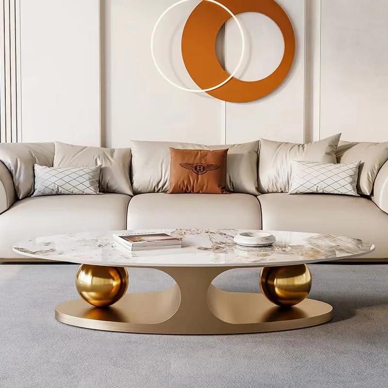 Image of Vandana Interiors Modern 55.12 inch White and Gold Slate Coffee Table
