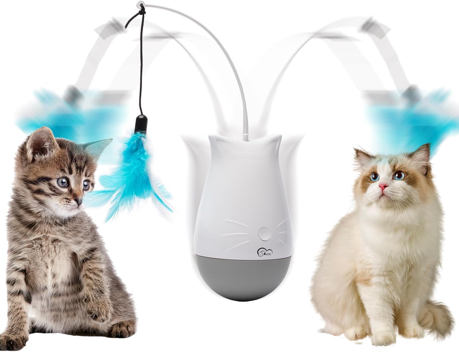 DOEL Jouets interactifs pour chats d'intérieur ennuyés avec 2 modèles, rechargeable automatique en plumes, design gobelet, cadeau d'exercice électrique, stimulation mobile pour chasser et chasser