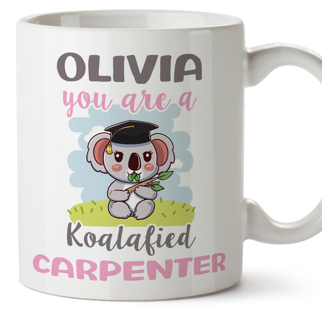 MUGFFINS Personalised Mug for Carpenter Woman - in English - Custom Koalafied - Funny Custom Gift for Colleagues - Ceramic 11oz Mug — image 1