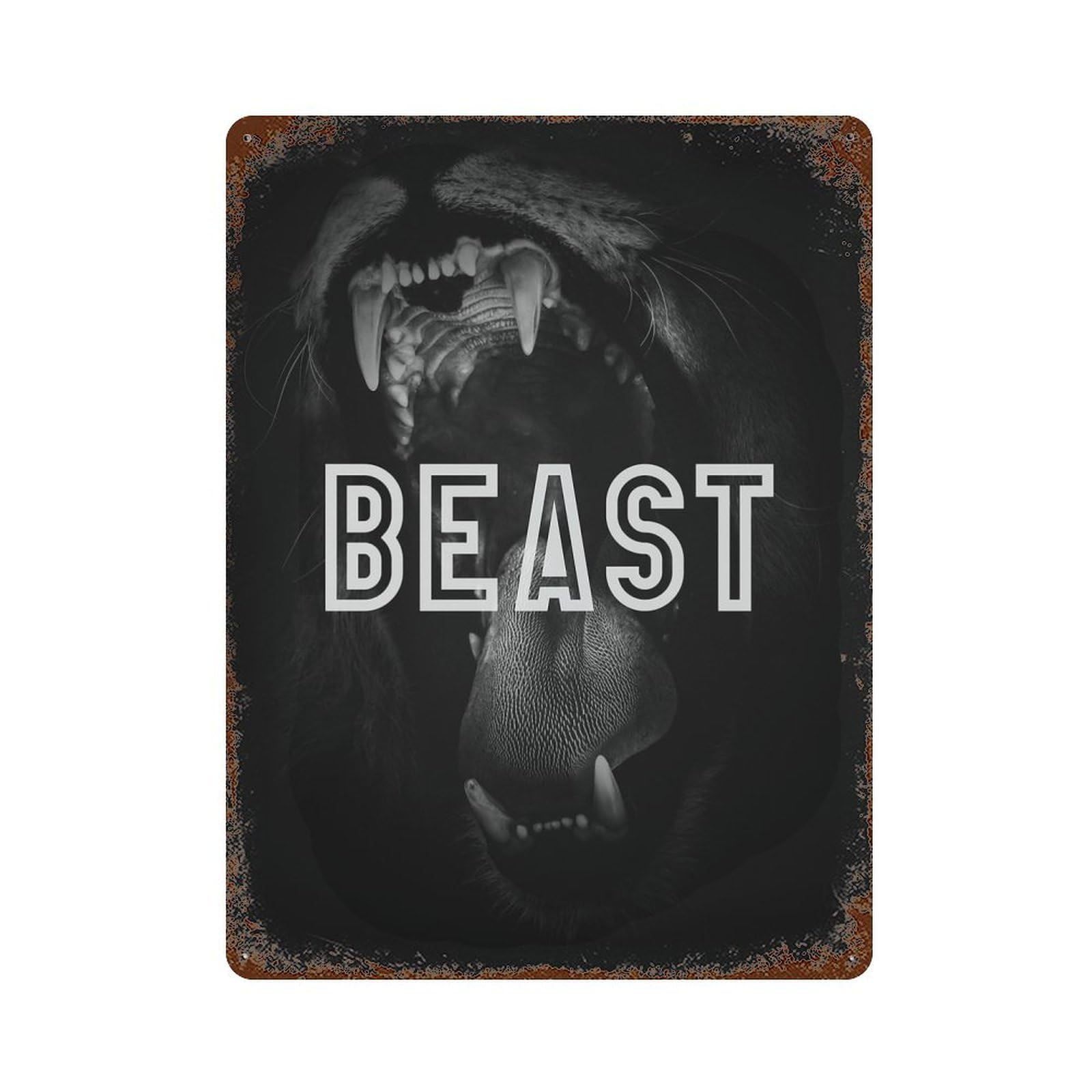 Beast Rust Effect Tin Sign 15.7"x11.8", Industrial Home Decor for Basement, Hobby Room And Garage Decor