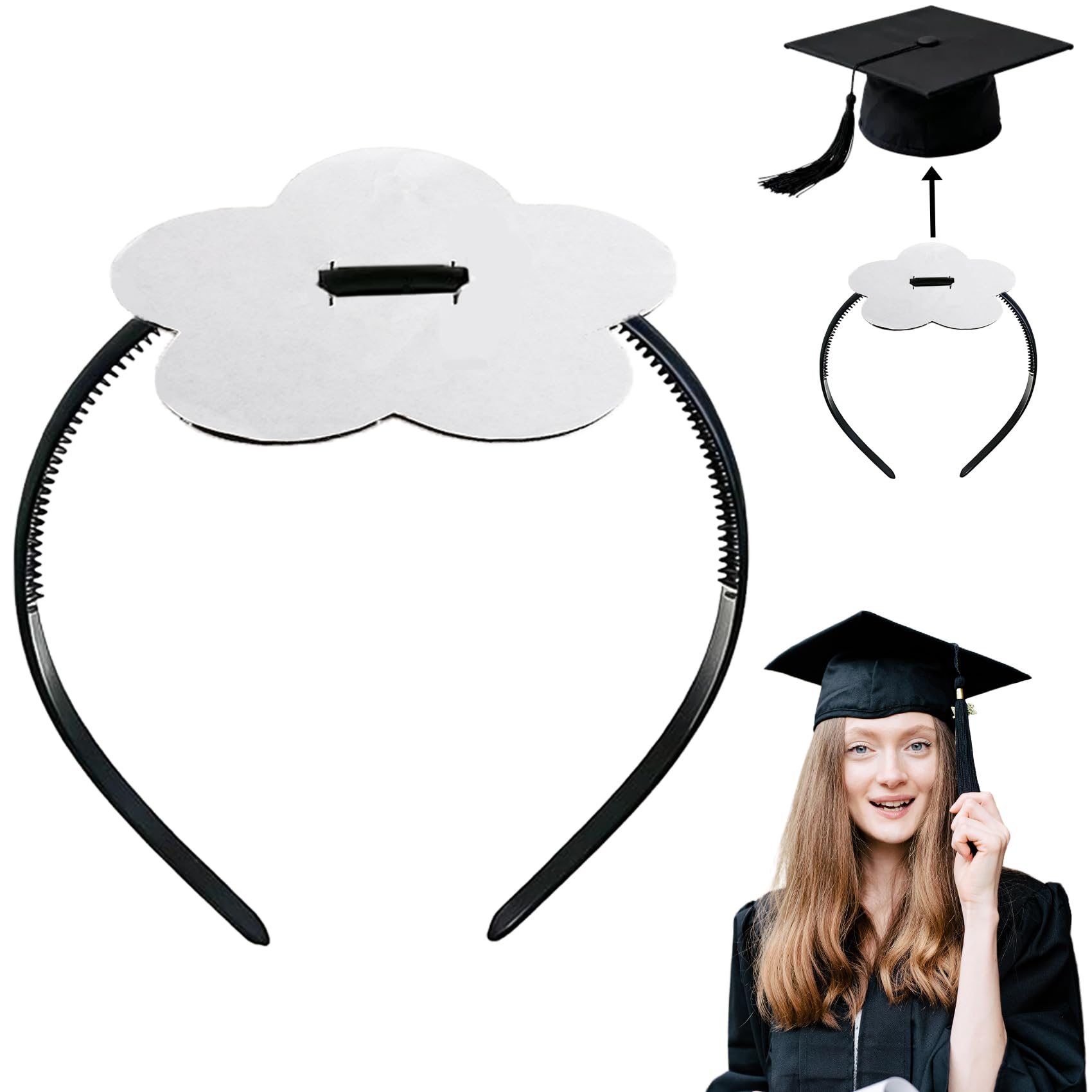 Photo 1 of **2 PACKS** AnMTGDCT Graduation Cap Headband Firm Anti-Fall Grad Cap Headband for Graduates Students Girls Graduate Hat Headbands Holder Secure Grad Caps and Hairstyle, Essential Graduate Gifts Hat Accessory