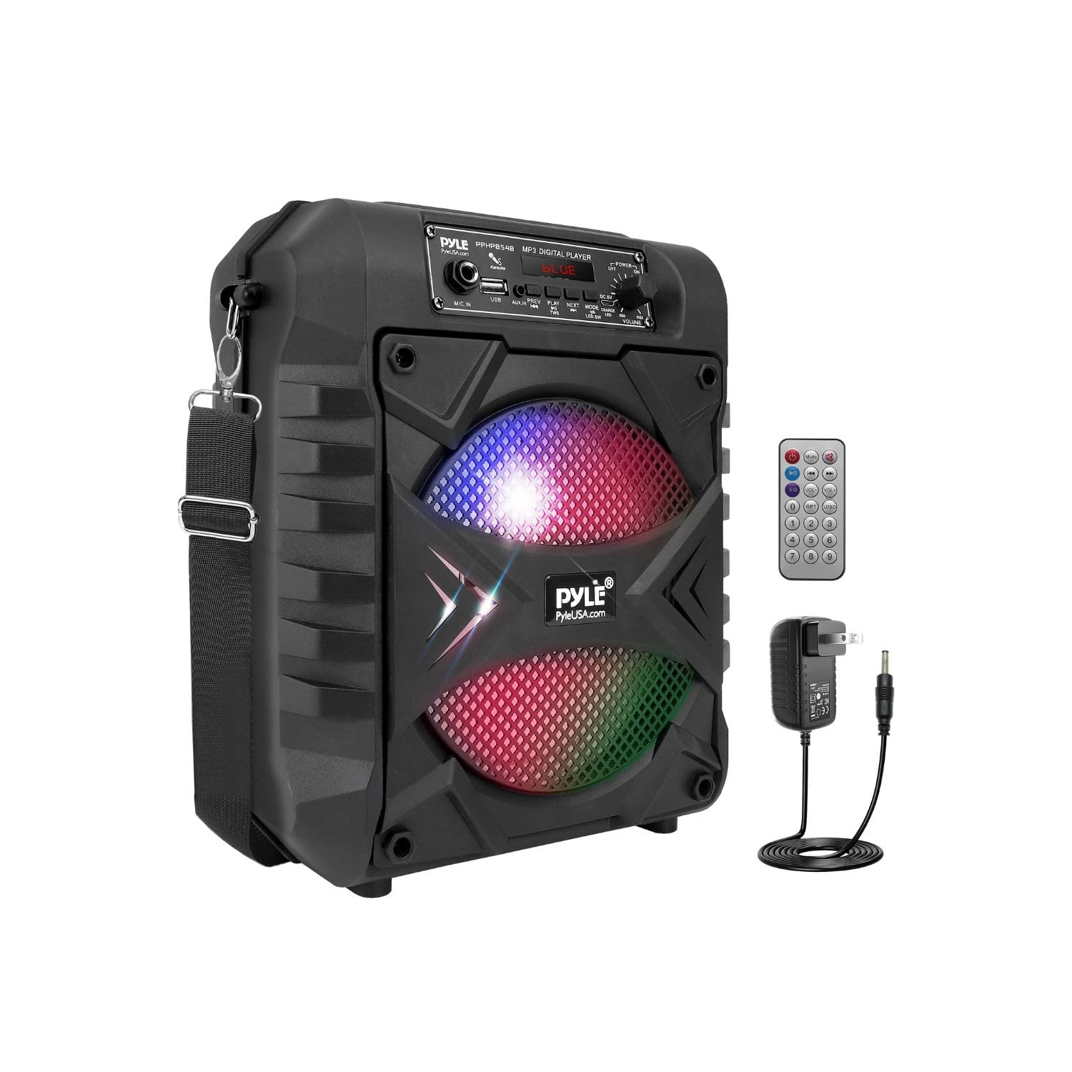 Pyle Partybox - Bluetooth Lautsprecher Groß, PA Anlage, Musikbox, Karaoke Box, 300W, 8" Subwoofer, Tragbare Musikboxen mit wiederaufladbarem Akku, Bluetooth Box mit Party Lichtern, MP3/USB, FM Radio
