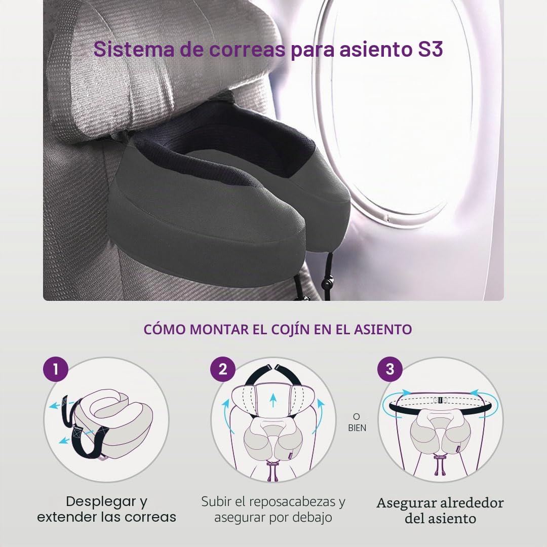 Cabeau Evolution S3 Travel Pillow - Correas para asiento de avión - Ensures Your Head Won't Fall Forward - Relax with Plush Memory Foam - Quick-Dry Fabric Keeps You Cool and Dry (Indigo).., Jet negro,