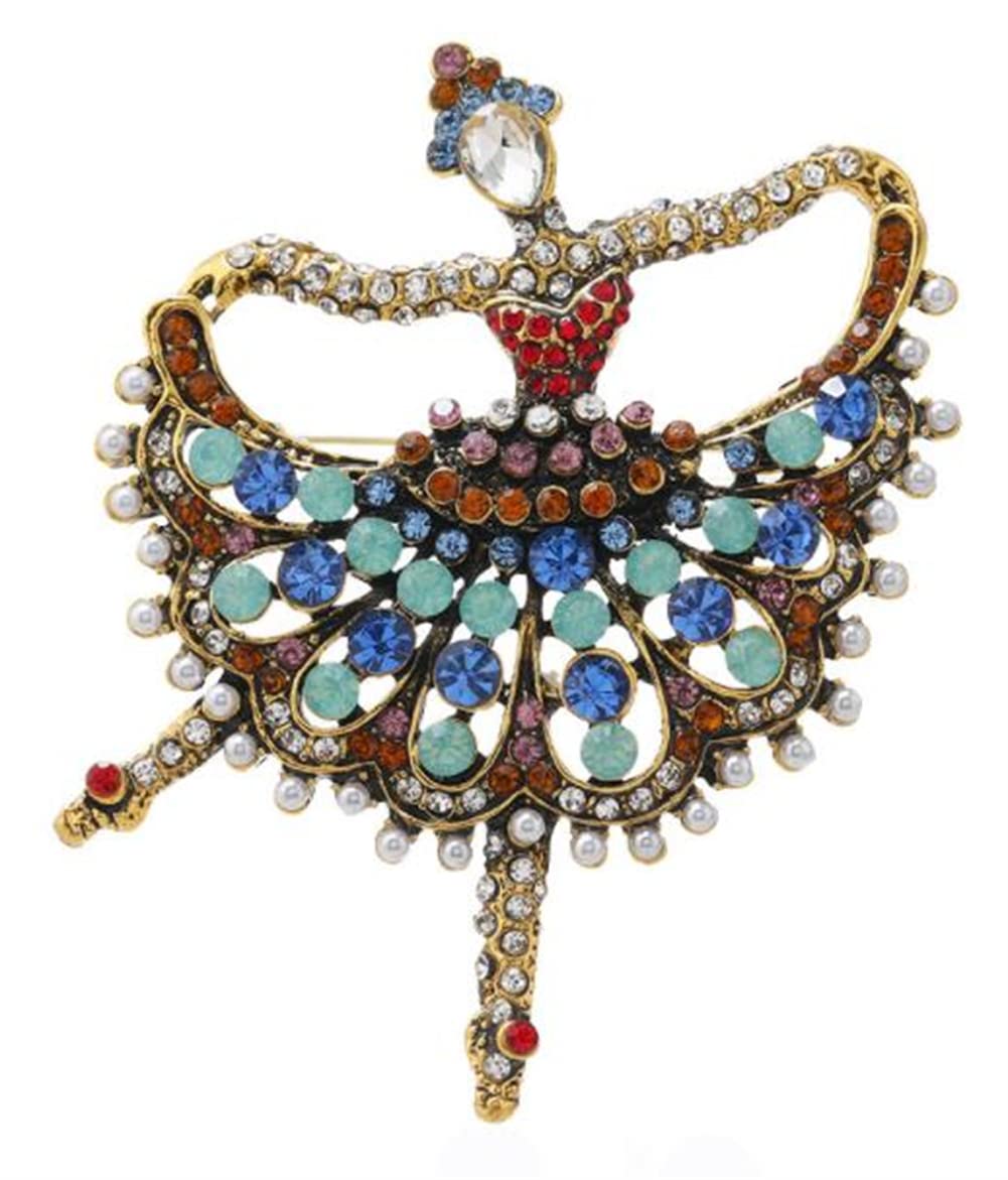 ulricar Dancing Ballet Girl Brooches Crystal Rhinestone Brooch Pin for Women Ballet Dancer Skirt Jewelry Gifts Multicolor Crystal Dance Girl Brooch