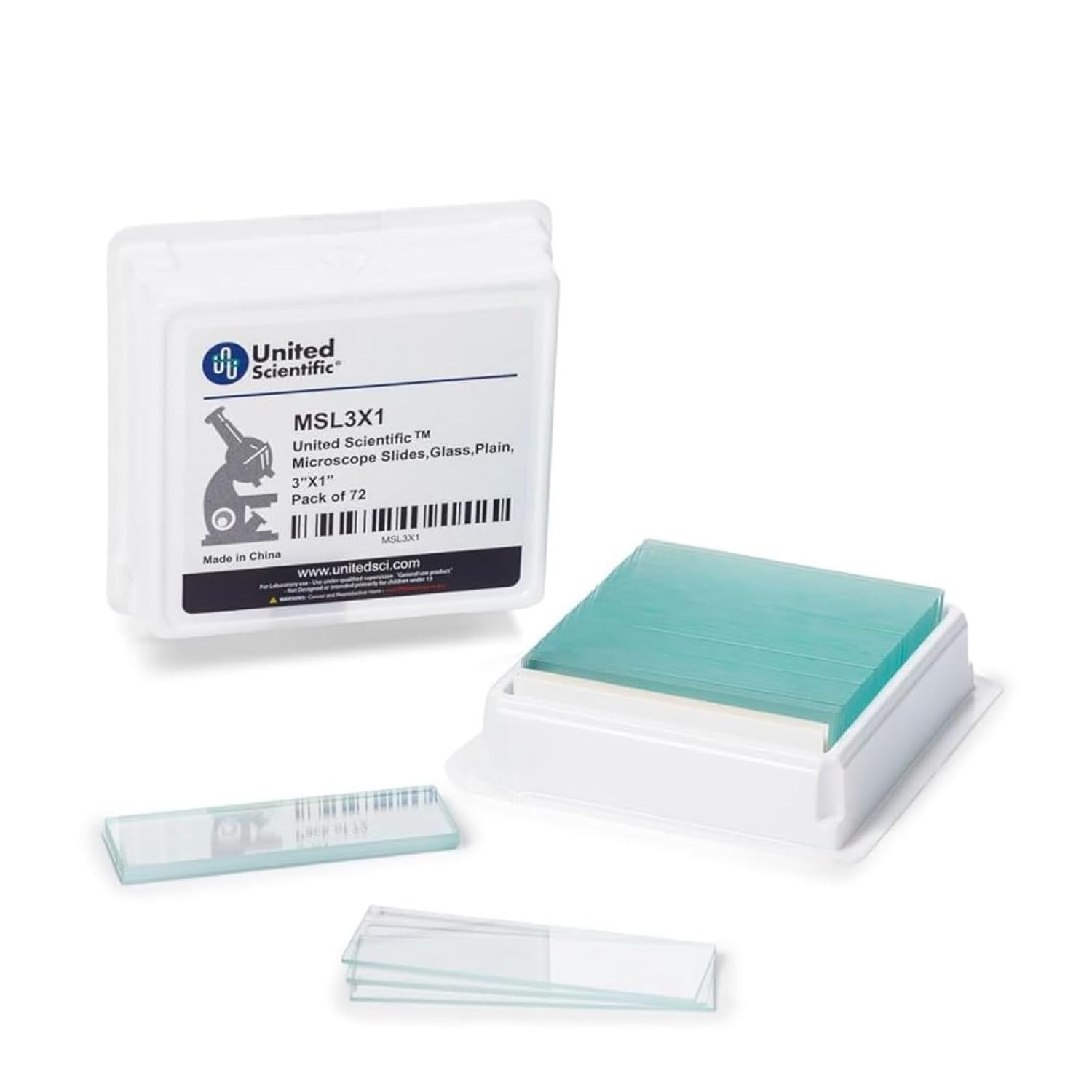 United Scientific™ Microscope Slides, Pre-Cleaned Glass 3"x1", 72 Pack
