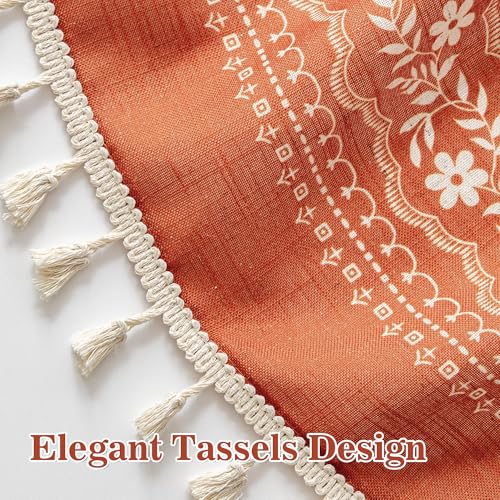 Image of MYSKY HOME Linen Boho Floral Short Tier Curtains 36 Inch Length 2 Pcs