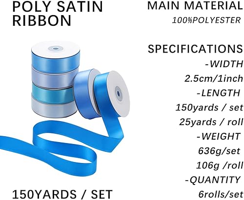 Miniatura 5 de WHZKCYH Cinta de satén azul de 1 pulgada para ramo de flores, envoltura de regalos, invitaciones de boda, decoración de fiesta de cumpleaños, lazo