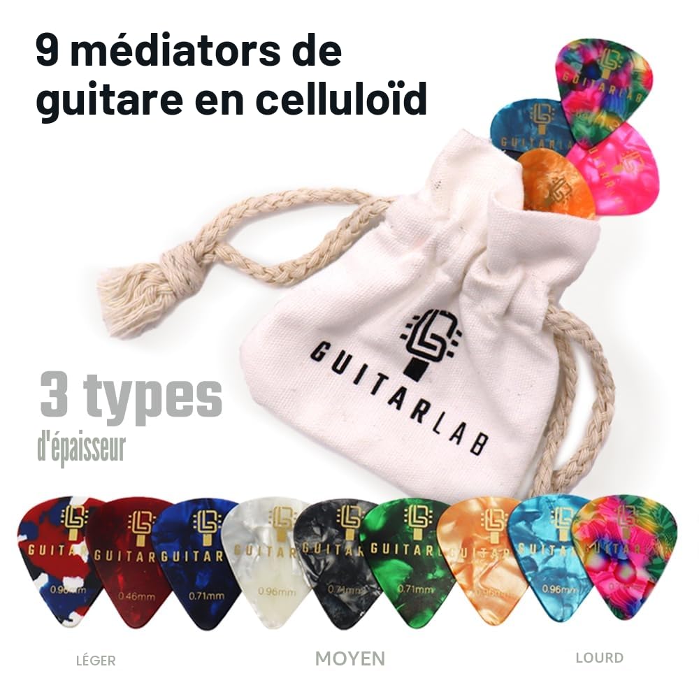 Guitar Lab coffret cadeau pour accessoires de guitare | médiators en étain, sangle de guitare, capodastre, accordeur électronique